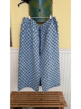 lala. 3X denim patchwork maxi skirt stretch waist draw string